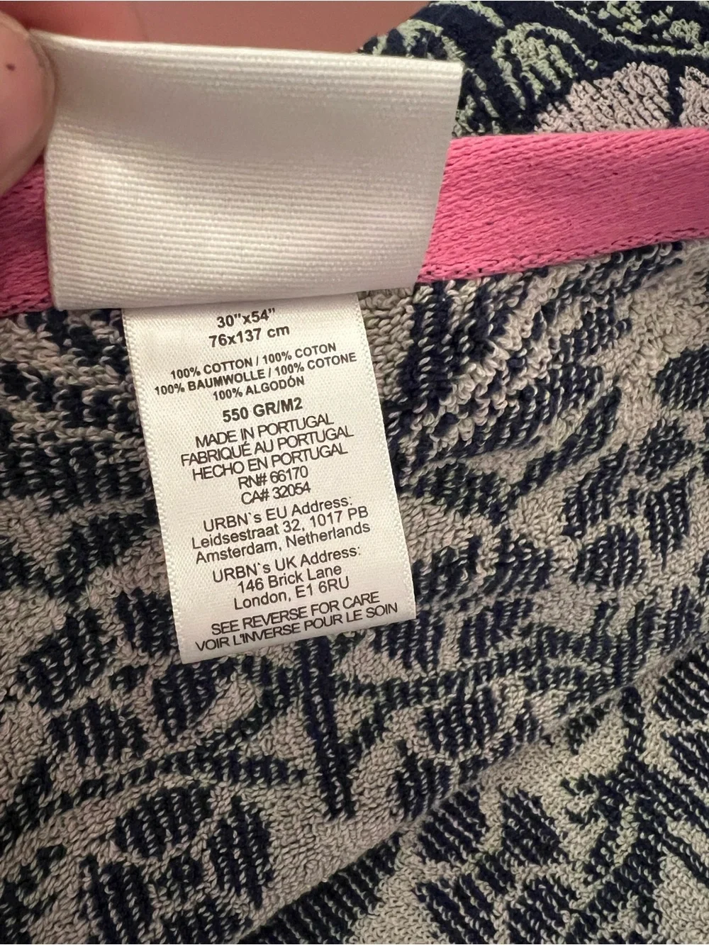 Anthropologie Ellen Merchant Bath Towel, Floral Navy and Pink
